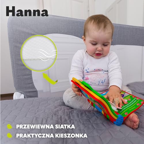 LIONELO Hanna barierka ochronna na łóżko, ochrona przed wypadnięciem, 150 cm x 66 cm, składana o 180 stopni, przewiewna siatka, łatwy montaż, stojąca blokada SecureBelt, stabilna konstrukcja (Beż) | Składana o 180 stopni, przewiewna siatka, łatwy montaż, blokada sejfu, SecureBelt, stabilna konstrukcja
