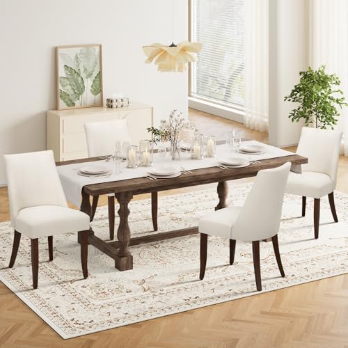 COLAMY Upholstered Dining Chairs Set of 4, Mid Century Modern Kitchen Chairs with Back, Farmhouse Fabric Side Dining Room Chairs with Wood Legs for Dining Room Restaurant, Beige