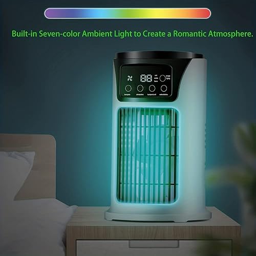 Miniatura 4 de Humidificador de aire acondicionado portátil, ventilador de luz de atmósfera, ventilador USB enfriador de aire acondicionado, función 3 en 1,