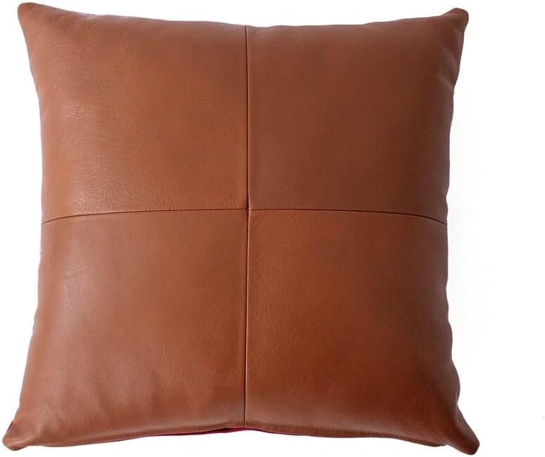 100% Lambskin Leather Throw Pillow Cushion Cover - Sofa Cushion Case - Decorative Throw Cover for Indoor and Outdoor (22 x 22 Inches, Tan Box Pack of 2)