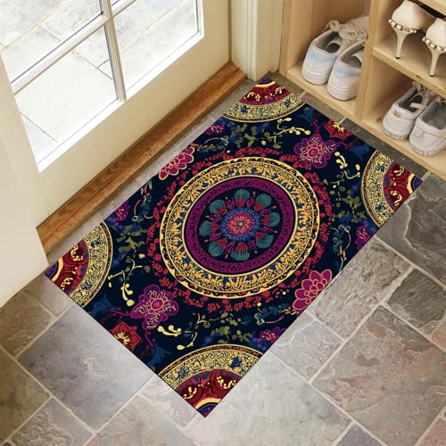 Exotic Indian Mandala Doormat - 24"x36" Blue-Purple Entryway Rug Printed