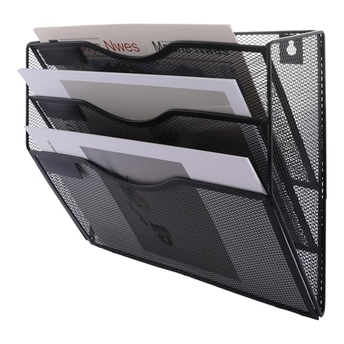 ASelected 3 Tier Wall File Holder Organiser,Paper Magazine Storage Rack Holde, Mesh Wall Mounted Holder Metal Hanging Wall Files Mail Document Holder for Office and home, Black