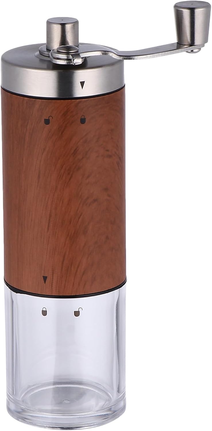 Uonlytech Manual Coffee Grinder Portable Stainless Steel Hand Crank Coffee Bean Mill with Wood Grain Design for Home and Travel Use