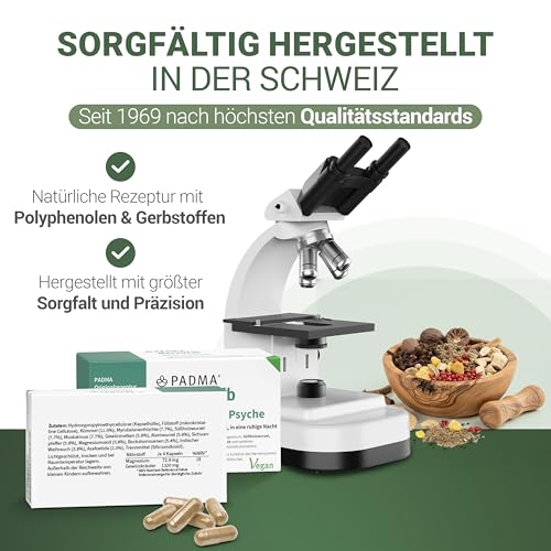 PADMA NervoTib 60 Kapseln - Mit Magnesium für Nerven & Psyche - Unterstützt Energiestoffwechsel & verringert Müdigkeit - Tibetische Kräuterrezeptur Dzati-10 - Vegan, hergestellt in der Schweiz