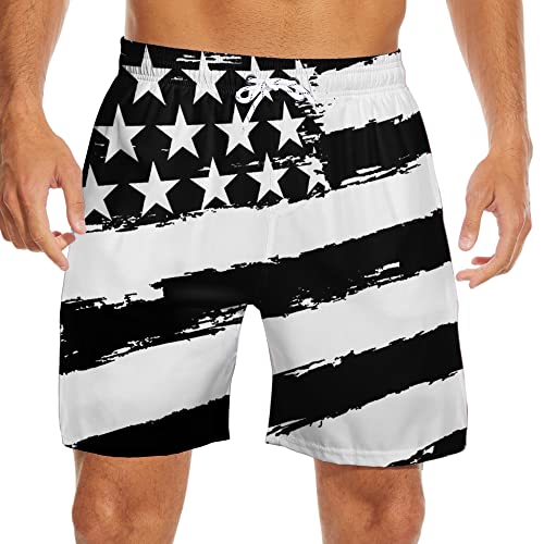 Baprrjy Black American Flag Mens Swim Trunks With Compression Liner Board Shorts Breathable Swim Shorts Bathing Suit #TOP2