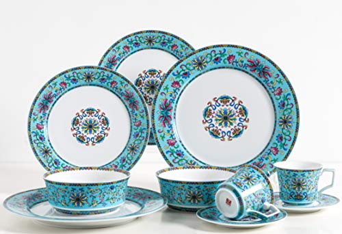 Pangu Handmade 10-Piece Dinnerware Set, Service For 2, Wucai, Five Colours, Biden, 2 Bowls, 2 Dishs, 2 Salad Plates, 2 Mugs And Saucers #TOP9