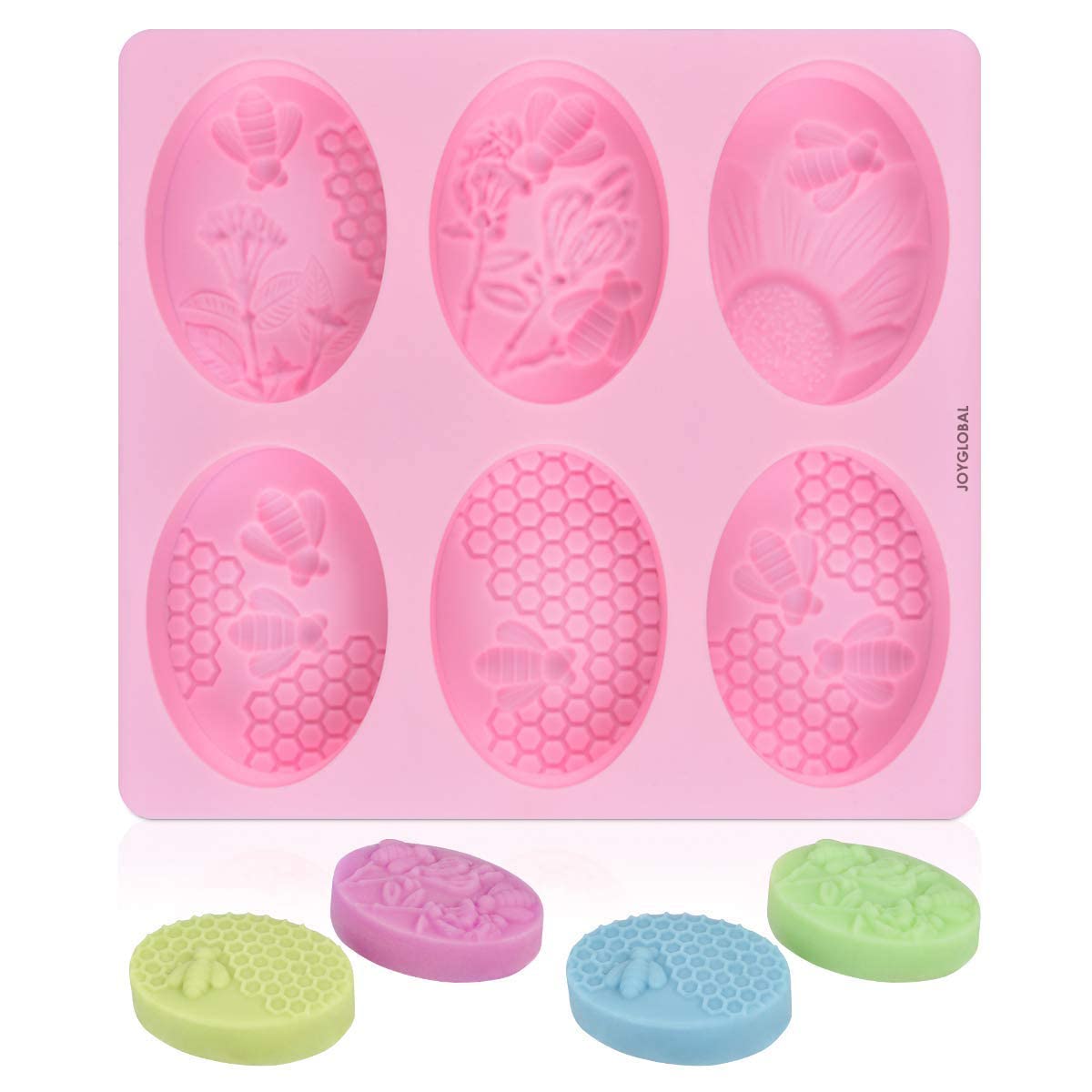 JoyGlobal Silicone 6 Cavity Oval Honeybee Honeycomb Shape Soap Mould (Output Weight Approx: 80-85 Grams)-image-48