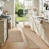 Beige Kitchen Rugs Non Slip Washable Set of 2 PCS, Cushioned Rugs for Kitchen Floor, Absorbent Runner Rug Comfort Mats with Rubber Backing for Kitchen, Hallway, Bathroom, Bedroom, 17.3"x30"+17.3"x47"