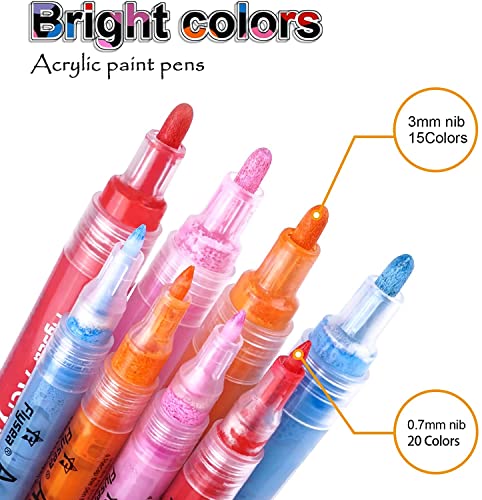 IVSUN Marqueur Peinture Acylique Feutre Acrylique Peinture 35 Couleurs 0,7 mm et 3 mm Stylo Peinture Acrylique pour papier, toile, bois, vitrail, céramique, artisanat - Image 3