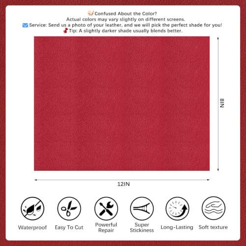 2 Pcs Red Leather Repair Tape, 8x12 Inch Leather Repair Patch Self-Adhesive, Waterproof Faux Leather Patch, Vinyl Repair - Additional View