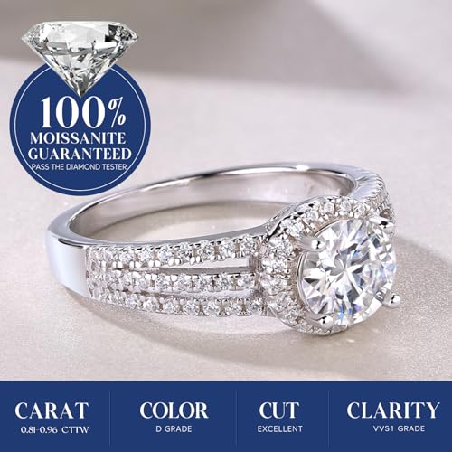 1-2ct Moissanite Engagement Ring for Women,3-Row Halo Setting 6.5-8mm Main Stone D Color VVS1 Simulated Diamond,Wedding Promise Anniversary Ring 925 Silver Jewelry Gift for Women, All Size3
