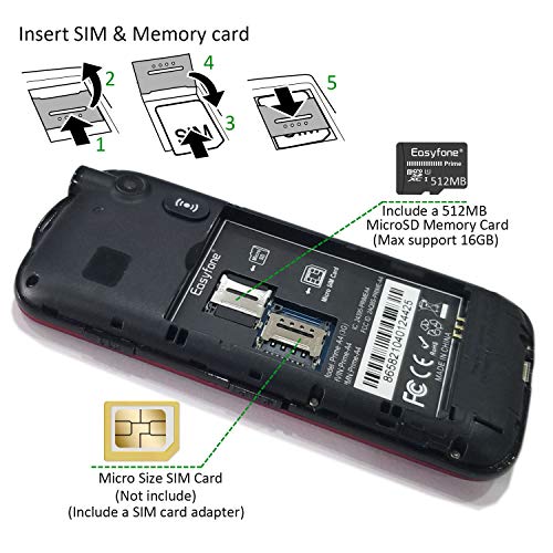 Easyfone Prime-A4 GPS Localisation Unlocked Smart Senior Cell Phone, Big Button Hearing Aids Compatible Easy-to-Use Mobile Phone with Charging Dock (Red)