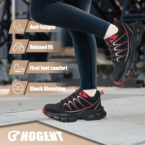 Image of Hogent Steel Toe Shoes for Women Men Wide Non Slip Work Sneakers Indestructible Shoes Lightweight Breathable Construction Sneakers Puncture Proof Ergonomic Design
