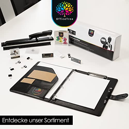 OfficeTree Klemmbrettmappe A4 mit Deckel - Schreibmappe A4 Klemmbrett Schwarz - Arbeitsmappe mit Ringbuch - Klemmbrett Mappe Organizer - Inklusive Block und Kugelschreiber