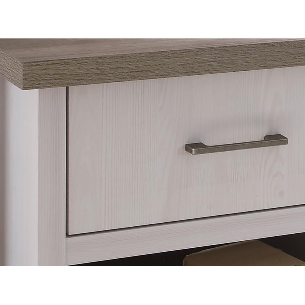 Lomadox Wohnwand Wohnzimmer im Landhausstil in Pinie weiß Nb./Trüffel Eiche Nb., B/H/T: ca. 298/201/43 cm