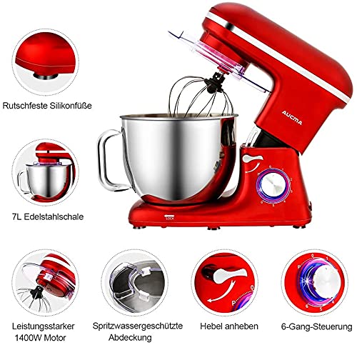 Aucma Küchenmaschine Knetmaschine 1400W, 6.2L Reduzierte Geräusche Knetmaschine mit Rührbesen, Knethaken, Schlagbesen… – Bild 6