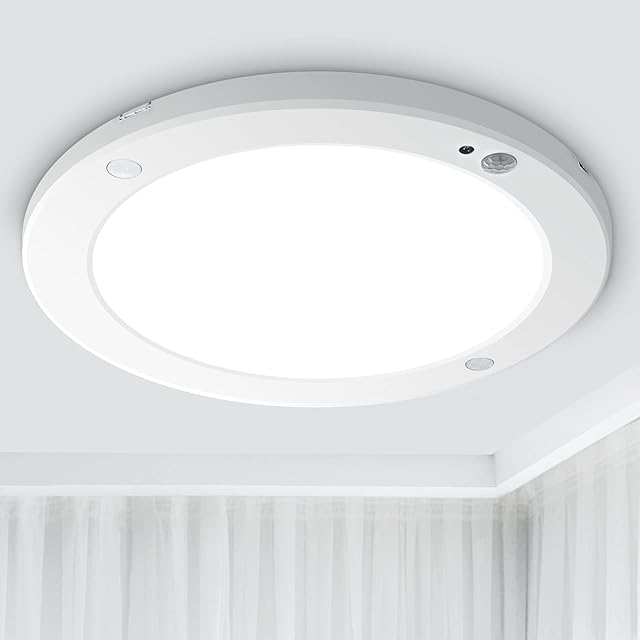 Ultra Slim LED Ceiling Light Circular with PIR Motion Sensor, White Flush Ceiling Lighting Panel Lamp for Hallway Porch 18W Cool White 240V