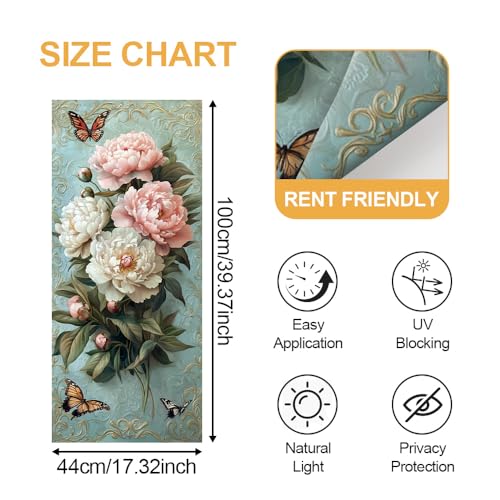 Image of Pink Peony Butterfly Window Film 17.32x39.37in Cling