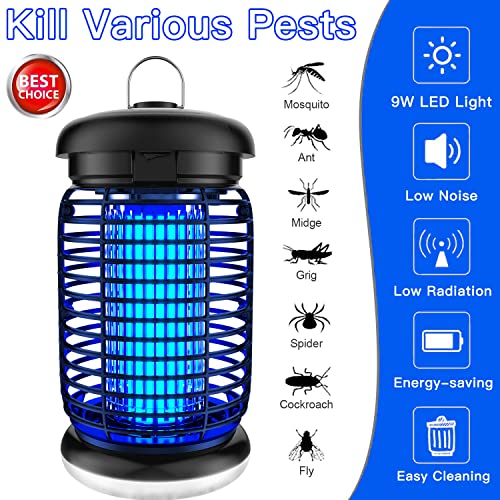 WUEAOA Insektenvernichter elektrisch LED-Beleuchtung 3m Kabel, 4200V 15W UV Mückenlampe, Fliegenfalle elektrisch mückenfalle für Innen Außen, IPX4, Anti Mücken, Fliegen, Motten