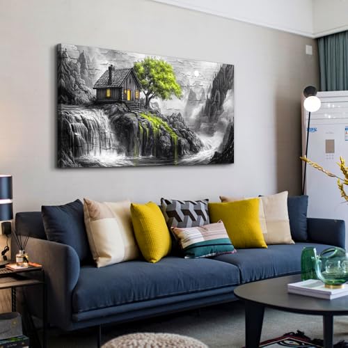 ERQINHUA Black And White Wall Art Canvas Wall Painting For Living Room Large Wall Decor For Bedroom Office Mural Green Tree Landscape Picture Artwork Modern Inspiration Posters Home Decor 24"X48"