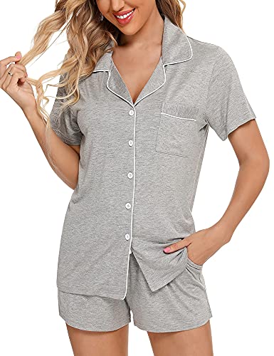 Image of Anjue Womens Pajamas Set Short Sleeve Button Down Soft Pj Sets S-XXL | V neck,Pyjamas,Modal,Wedding,Pijamas de mujer,Bridal party,Viscose,Knit,Cute,Lounge,Lightweight,Nursing,Holidays