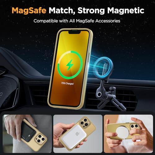 Image of Miracase Magnetic for iPhone 13 Pro Max Case 6.7 inch (Compatible with MagSafe)(with 2X Screen Protectors) Military-Grade Protection, Anti-Fingerprint Translucent Matte Phone Case Cover, Light Yellow