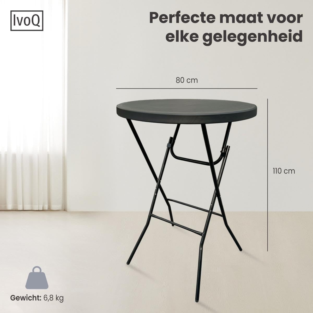 Lot de 2 Tables Debout Pliables Ø80x110 cm avec Housses Noires - Cadre Acier Revêtement Poudre