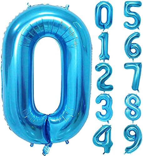 Unisun 40inch Number Balloon, Blue Helium Foil Balloon 0 1 2 3 4 5 6 7 8 9 Big Numbers Balloons, Age Balloons Birthday Party, Romantic Occasions, Wedding, Anniversary Supplies Decoration