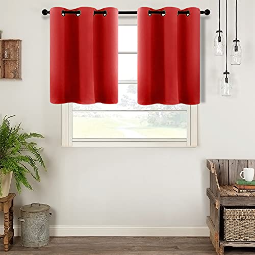 Mrtrees Christmas Blackout Short Tier Curtains, Kitchen Tiers Room Darkening, Triple Weave Cafe Curtains Bathroom Small Window Curtain Treatment Set Grommet Top(2 Panels, 42X36 Inches, Red) #TOP10