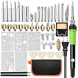 Wood Burning Kit,46PCS Professional Pyrography Pen Set 60W/110V Adjustable Temperature Craving Tools Wood Burner Soldering Iron Tool Set with 5PCS Stencils+32 Different Tips,2 Pencils (Green)