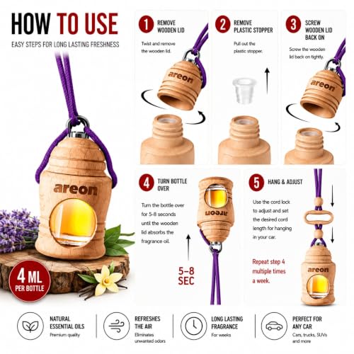 Image of AREON Fresco Premium Hanging Car Air Freshener, Patchouli Lavender Vanilla | Premium Wooden Hanging Car Air Freshener with an Elegant, Compact Design. Suitable for Use in Cars, SUVs, Vans, and Trucks.