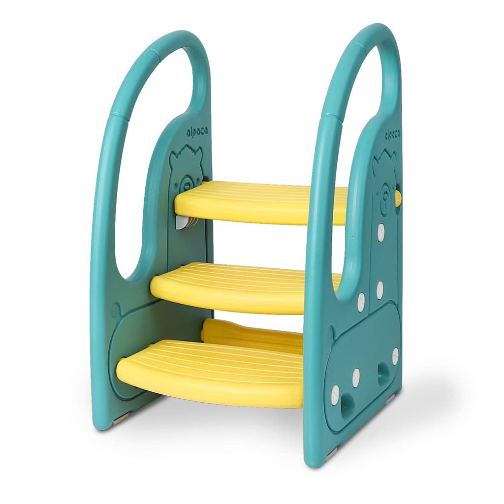 Onasti Scaletta gradini, Sgabello a tre gradini per bambini, Sedile per Addestramento per WC, Scaletta Bagno per bambini, Multifunzione, Regolabile in Altezza, Funzione Antiscivolo - (Verde)