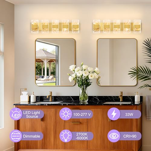 Image of Modern LED Bathroom Light Fixtures Dimmable 5-Light Gold Vanity Light