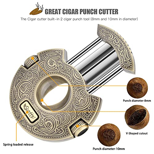 Scotte Cigar Cutter Stainless Steel Guillotine Sharp Blade V-Cut Cigar Cutter Clippers Built in Cigar Punch (Gold) - Thumbnail 4