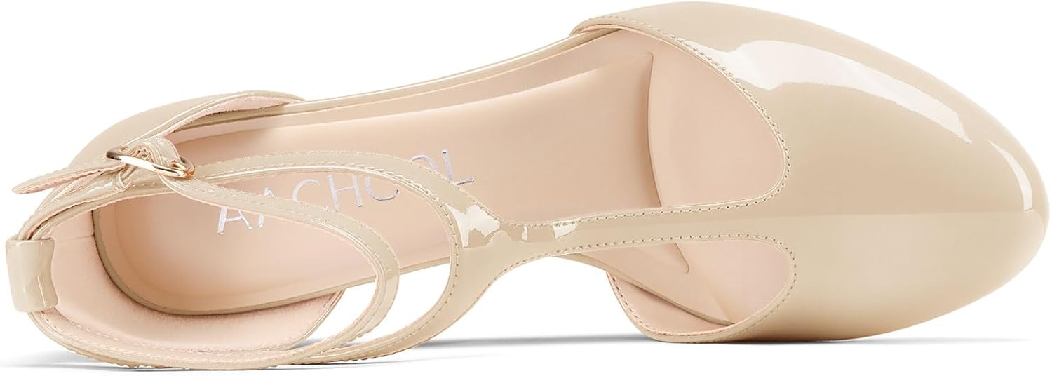 Aachcol Womens Round Toe T-Strap Stiletto High Heels Ankle Strap Mary Jane Pumps Office Party Dress Shoes 3.2 Inches Heels - Image 6