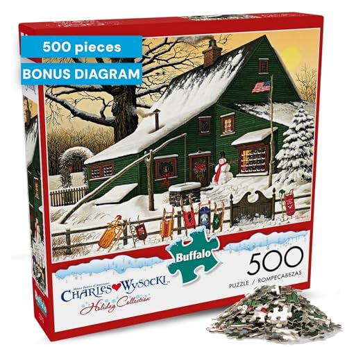 Buffalo Games - Charles Wysocki - Cocoa Break at the Copperfields - 500 Piece Winter Jigsaw Puzzle for Adults, Festive Christmas Puzzle with Poster,...