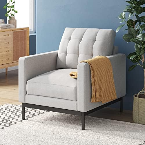 ZINUS Thompson Armchair / Tufted cushions / Green Tea Infused Foam Cushions / Tool-Free, Easy Assembly, Light Grey