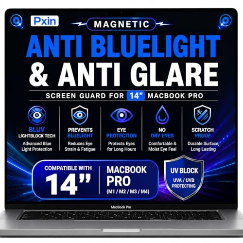 Image of Pxin Magnetic Laptop Anti Bluelight and Anti Glare Screen Guard compatible with 14 inch MacBook Pro | BLUV Lightblock Tech | Scratch Proof | Prevents bluelight | Eye Protection | No Dry Eyes