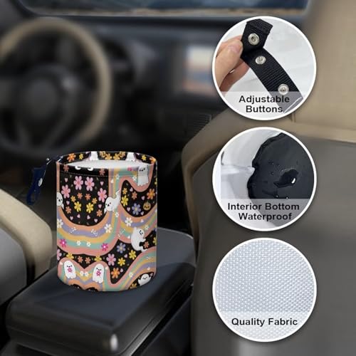 Image of Groovy Hippie Flower Car Trash Can, Kitchen Camping Trash Can,Waterproof Trash Can, Women's Car Accessories, Car Seat Back Use Car Interior Accessory Storage Bag