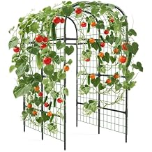 GarveeLife Metal Garden Arch Trellis 7.3 FT, Cucumber & Melon Trellis for Raised Beds, u-Shape Plant Support with Plastic Connectors for Climbing Vegetables, Grapes & Roses, Black