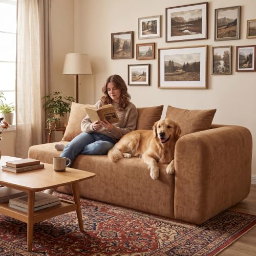 Image of Claiks 71 inch Right Armrest Boneless Sectional Loveseat Sofa, Brown