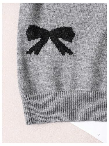 Image of BEAUDRM Girl's Cute Bow Sweater Crew Neck Long Sleeve Drop Shoulder Loose Pullover Tops