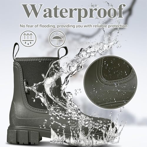 SmoothPace Gummistiefel Damen Gefüttert Wasserdicht Gummistiefeletten Halbhohe Chelsea Boots Rutschsicher Abriebfest Atmungsaktiv Regenschuhe Komfort Garten Stiefeletten Green 39EU