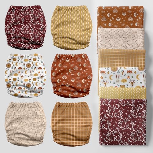 Image of Mama Koala 3.0 Pocket Cloth Diapers for Babies with AWJ Lining, 6 Pack with 6 4-Layer Natural Cloth Diaper Inserts - Reusable and Washable Pocket Diapers(Lucky Colors)