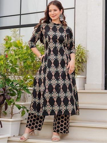 Image of rytras Women Pure Cotton Printed A-Line Kurta Sets with Palazzos|Kurti Set for Woman|Cord Set for Women Cotton
