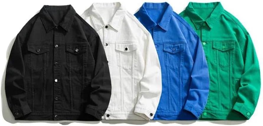 Men’S Solid Denim Jacket Lapel Loose Fit Button Front Casual Streetwear Outerwear
