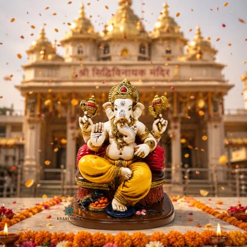 Image of Marble Singhasan Ganpati Idol 8.5 Inch | Lord Ganesha Showpiece for Home Temple, Office Desk, Living Room, Pooja Room | Multicolor Glossy Decorative Statue & Spiritual Gift
