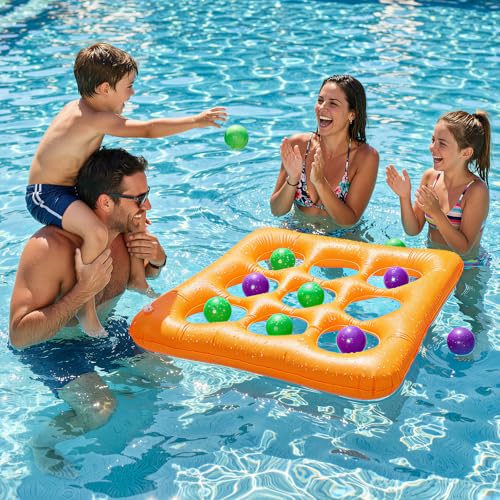 Pool Toys Games Set,Pool Tic Tac Toe Game Inflatable Toys - for 14 Years and Older Adults Teens 2-10 Players - with 10 Balls