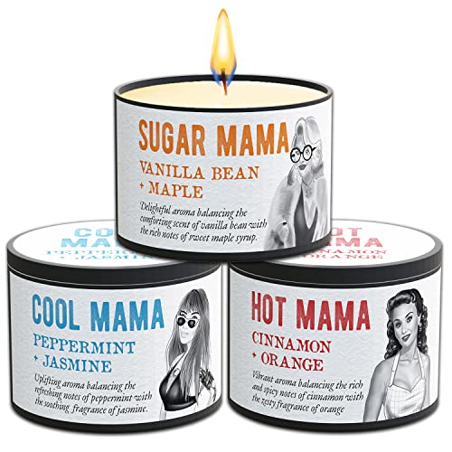 Scented Candles Mom Gift Set - Hot Mama, Sugar Mama, Cool Mama. Christmas Stocking Stuffers For Mom Mothers Day Gifts Funny Aromatherapy Candles Valentines Day Gifts For Her Birthday Gifts For Mother #TOP26