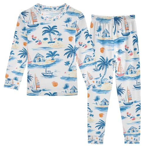 senya Palm Trees Island Pajamas Set Long Sleeve Soft Cotton Sleepwear 2 Piece